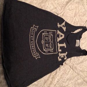 Navy blue tank top cream letters